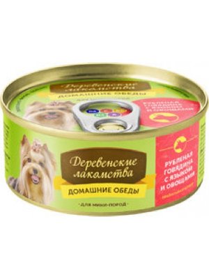 Домашние обеды для мини-пород 100г Рубленая говядина с языком и овощами Консервы для собак
